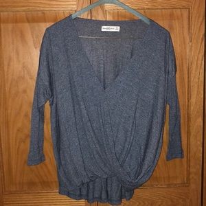 Abercrombie wrap front long sleeve shirt in navy
